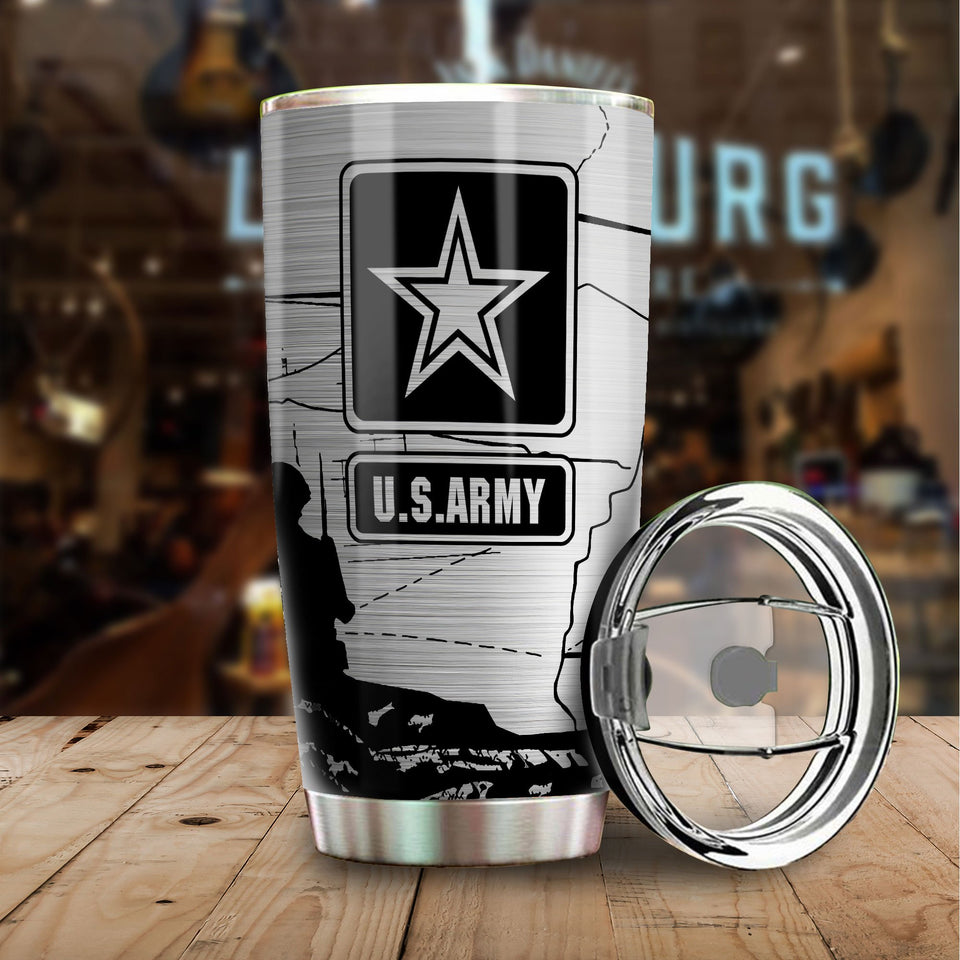 Friday89 U.S Army Tumbler 20 oz Silver Military Tumbler 20 oz gifts For Veteran Lover