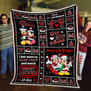 DN Blanket MK And MM Mouse Merry Christmas Joy To The World Red Black Blanket
